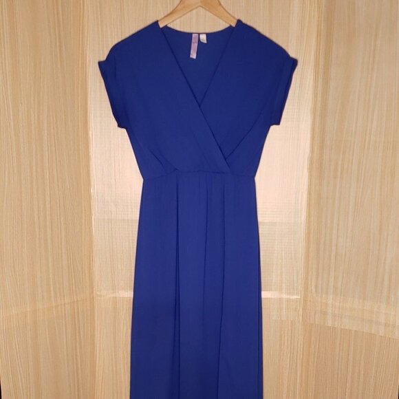 Alya Womens Blue Faux Wrap Short Sleeve Maxi Dress Small - Picture 1 of 9